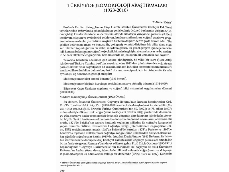 Türkiyenin Yer Bilimleri Araştırmalarına Katkılarından Kesitler 1900-2010