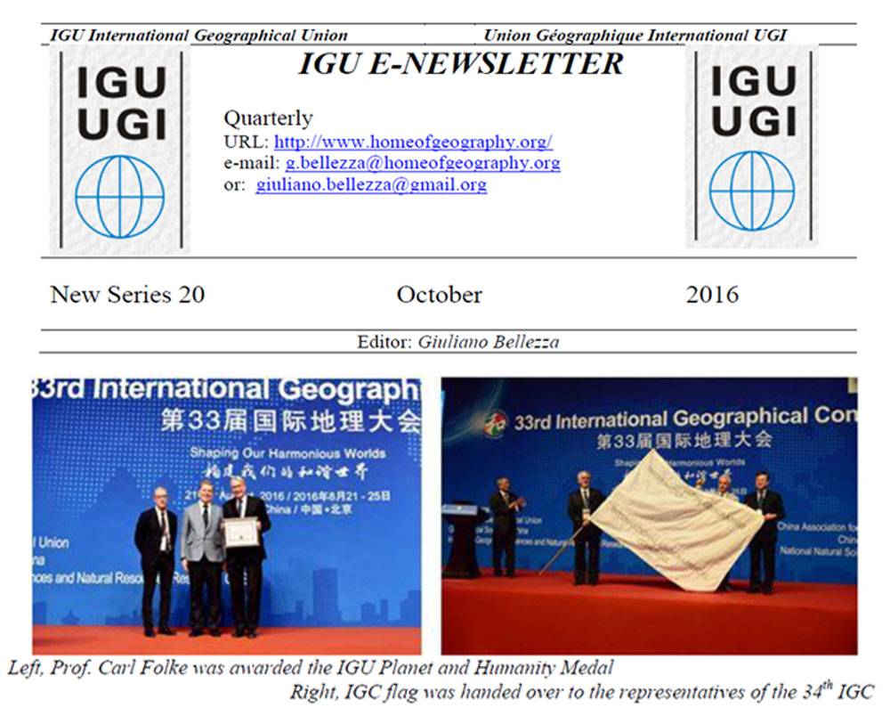 IGU E-NEWSLETTER October 2016