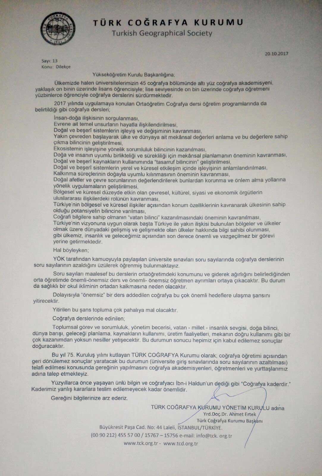 KURUMSAL AÇIKLAMA VE DİLEKÇE